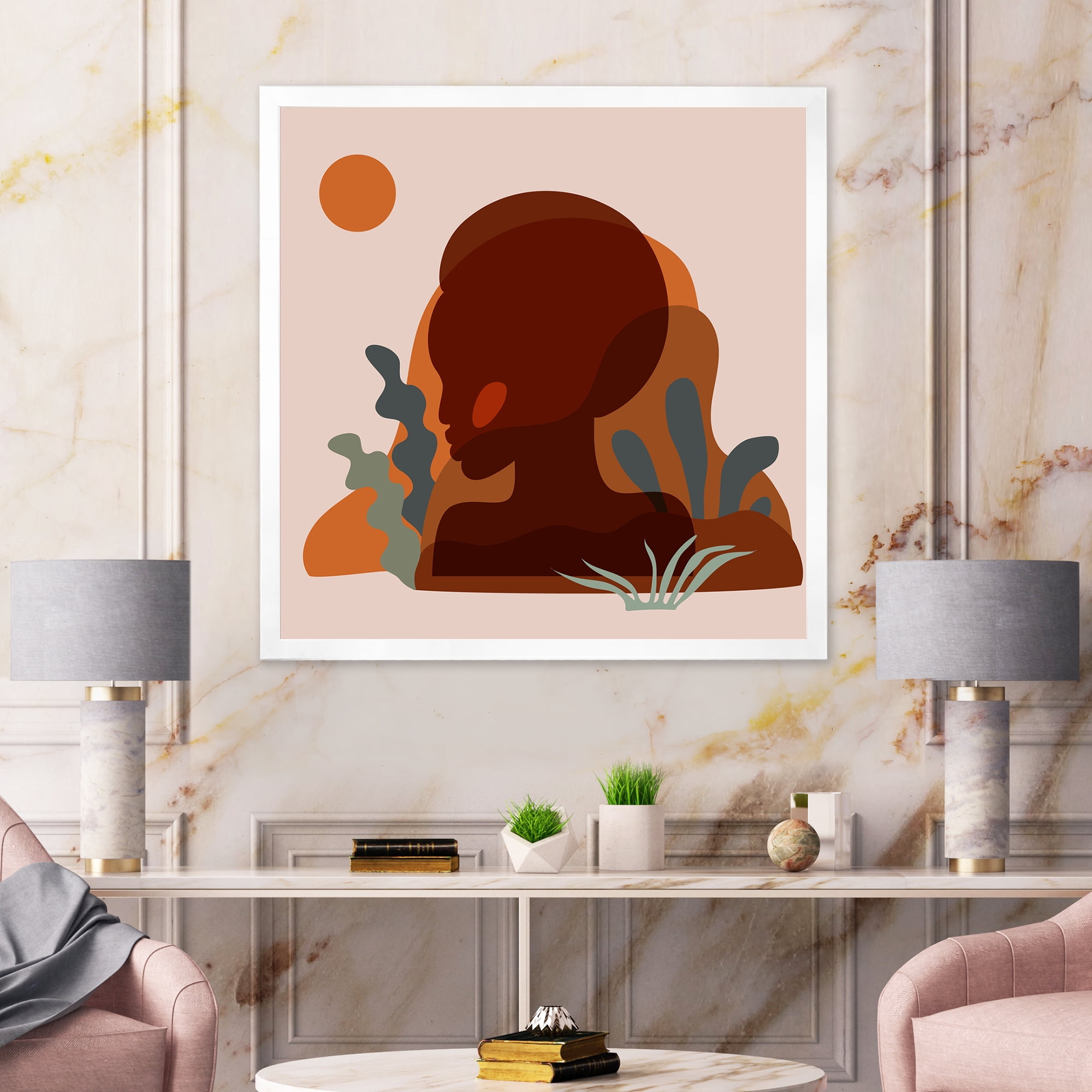 Designart 'Minimal Silhouette Of African American Woman' Modern Framed Art Print
