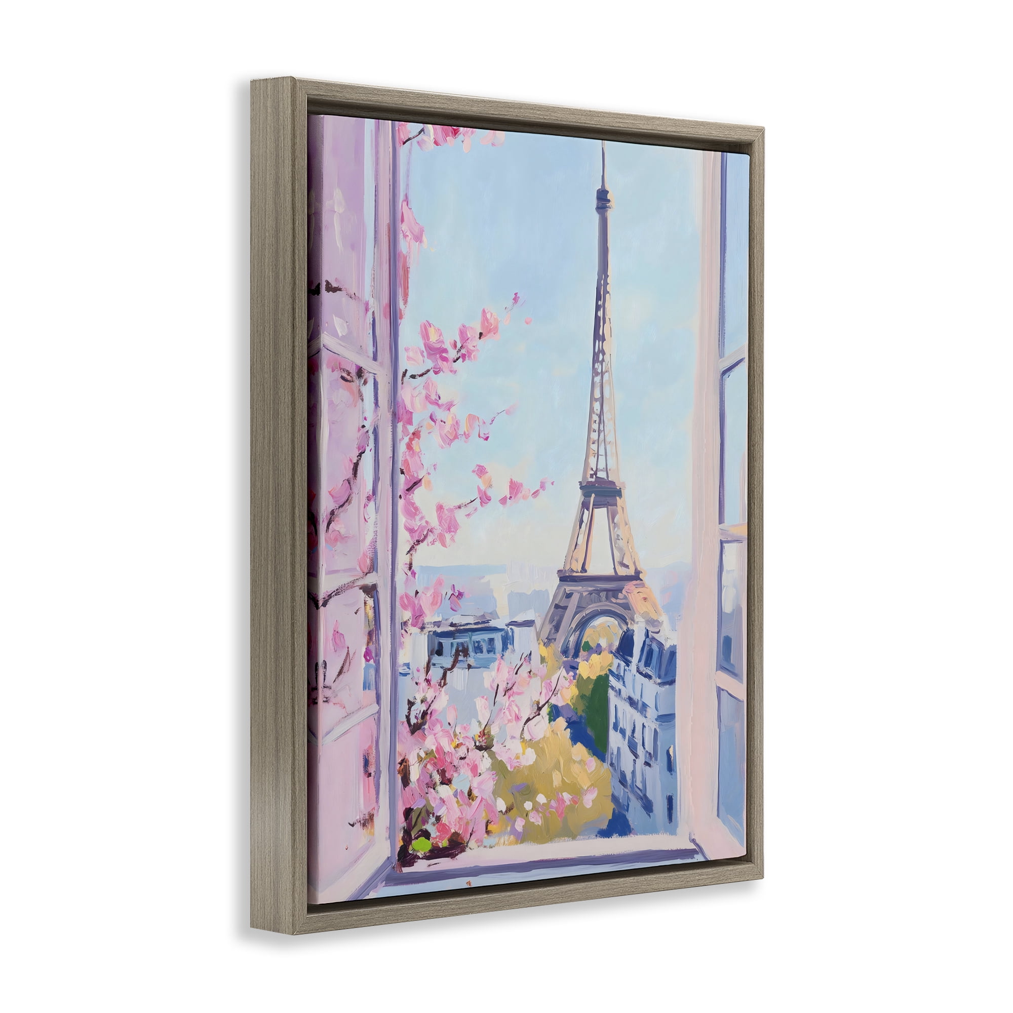 Stupell Industries Eiffel Tower View in Spring Brown Framed Floater Canvas Wall Art, design by The Prints Vibe
