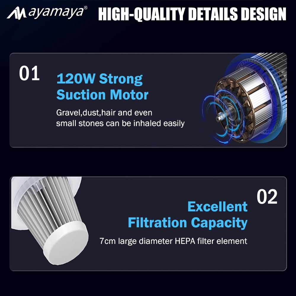 Rechargeable Car Vacuum Cleaner with Brush,AYAMAYA Mini Handheld Vacuum Cordless with 12000PA 120W Power Suction for Home