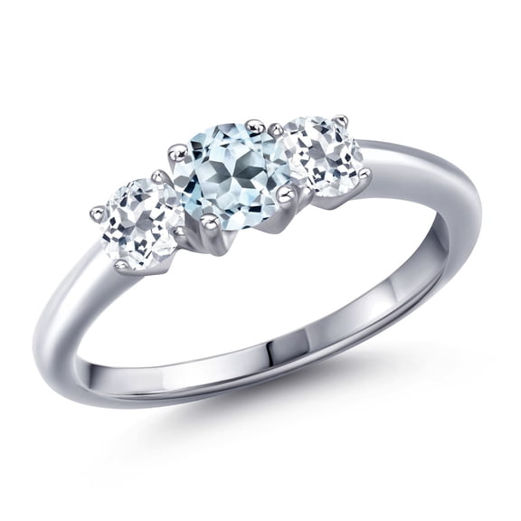 Gem Stone King 925 Sterling Silver Sky Blue Topaz and White Topaz Engagement Ring for Women | 1.36 Cttw | Round 5MM | Gemstone November Birthstone | Size 9