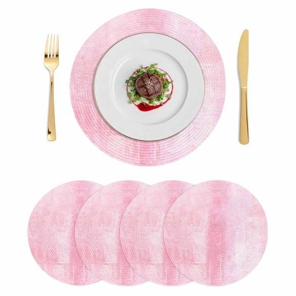 Pink Round 13 Inch Placemats Set of 4, Retro Oil Painting Modern Abstract Art Aesthetics HeatResistant Non Slip Place Mats for Dining Table, Wipeable Braided Kitchen Table Mats for Housewarming