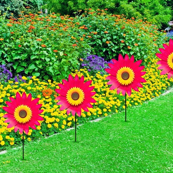 Sunflower Garden Pinwheel Wind Spinner, 36CM Outdoor Decorative Flower Windmill for Yard Lawn Garden Patio Party Holiday Decoration
