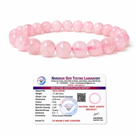 Natural Rose Quartz Beads Bracelet 8mm | Certified Gemstone Healing Crystal Bracelet | Love, Calmness & Positive Energy Jewelry | Elegant Unisex Elastic Wrist Mala Bracelet