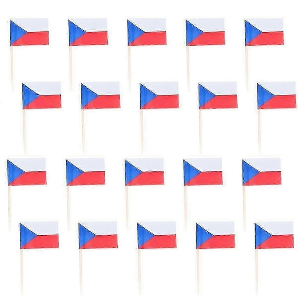 100pcs Wooden Flag Toothpicks National Day Decoration Cupcake Toppers Food Toothpick (Czech Republic)