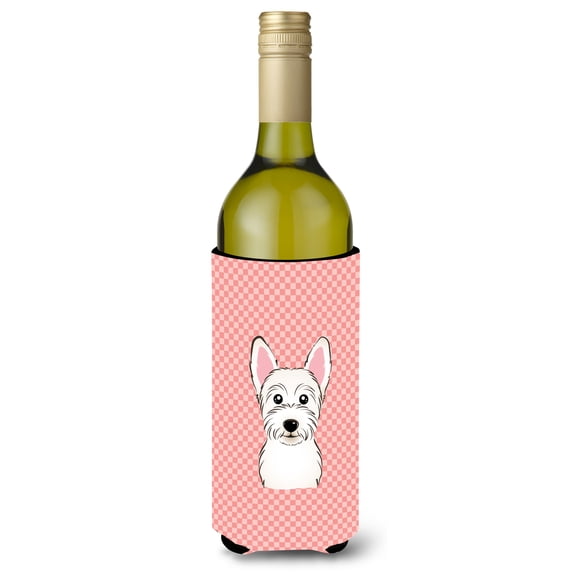 Carolines Treasures Checkerboard Pink Westie Wine Bottle Beverage Insulator Hugger Wine Bottle multicolor