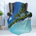 thumbnail image 4 of Ocean Soft Flannel Fleece Throw Blanket, Relaxing Beach Resort Spa Palm Trees and Sea Exotic Caribbean Coastline, Cozy Plush for Indoor and Outdoor Use, 60" x 80", Turquoise Blue Green, by Ambesonne, 4 of 5