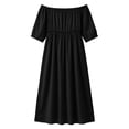 thumbnail image 5 of Horkkom Off the Shoulder Dresses for Women Short Sleeve Solid Color Summer Dresses Flowy Casual Maxi Dresses, S-3XL, 5 of 7