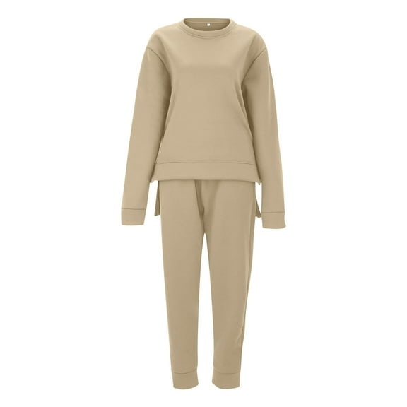 HSHMT Womens Track Suits 2 Piece Set Women's Solid Color Hoodless Sports Sweatshirt Set Two Top Pants Casaul