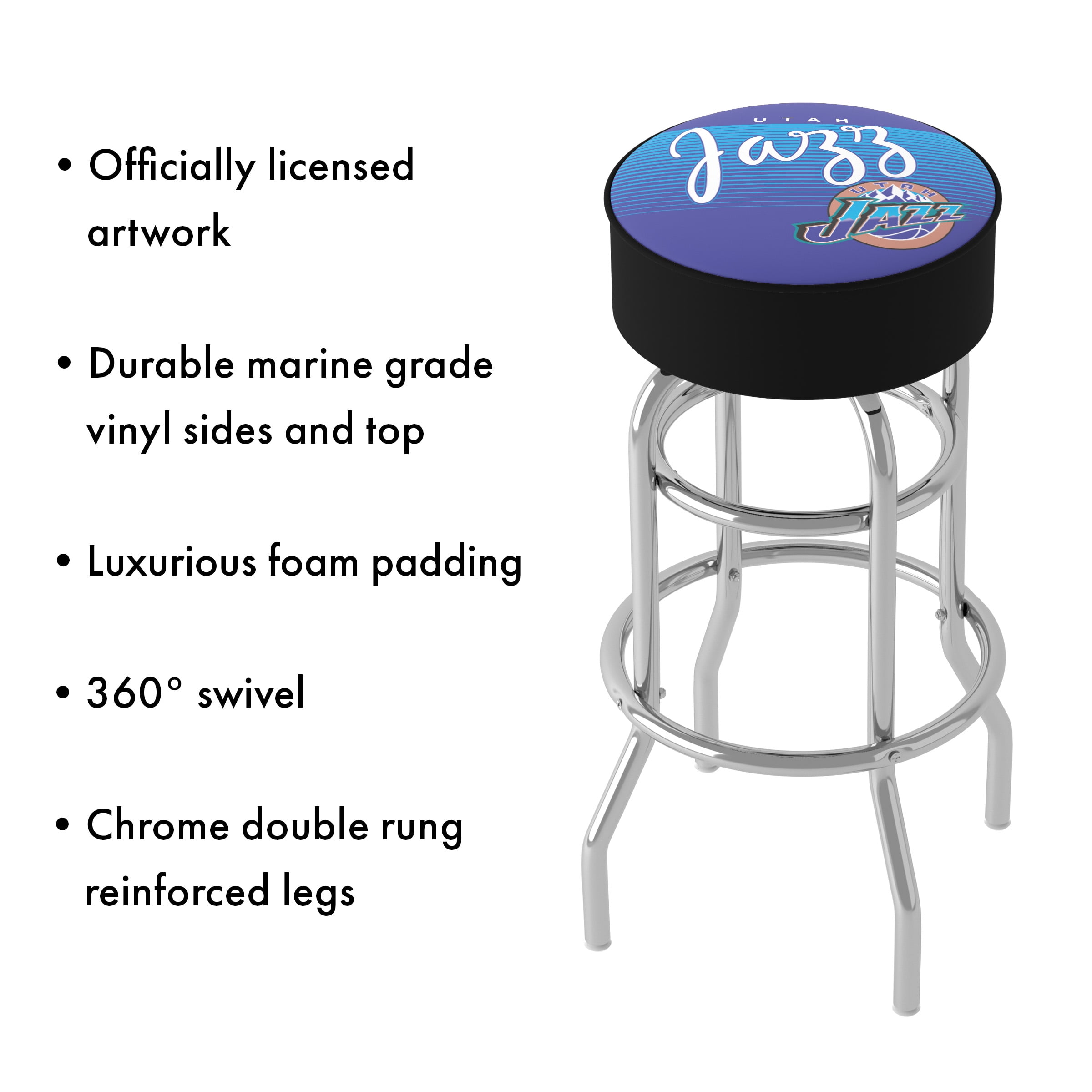 Trademark Gameroom Utah Jazz Hardwood Classics Bar Stool with Padded Seat