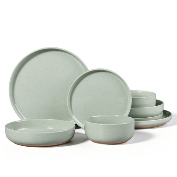 Vesteel Dinnerware Sets for 2, 8-Piece Stoneware Plates and Bowls Set, Dishes Set for Home Restaurant, Microwave and Dishwasher Safe, Light Green
