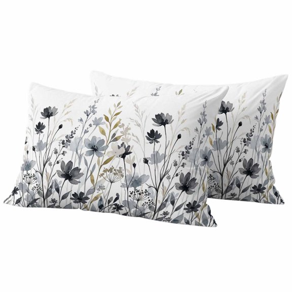 Grey Eucalyptus Leaves Outdoor Waterproof Pillow Covers, Farm Wildflowers Country Plants Decorative Rectangle Throw Pillowcase Sofa Cushion Sham for Patio/Couch/Chair, 20"x12" 2 Pack