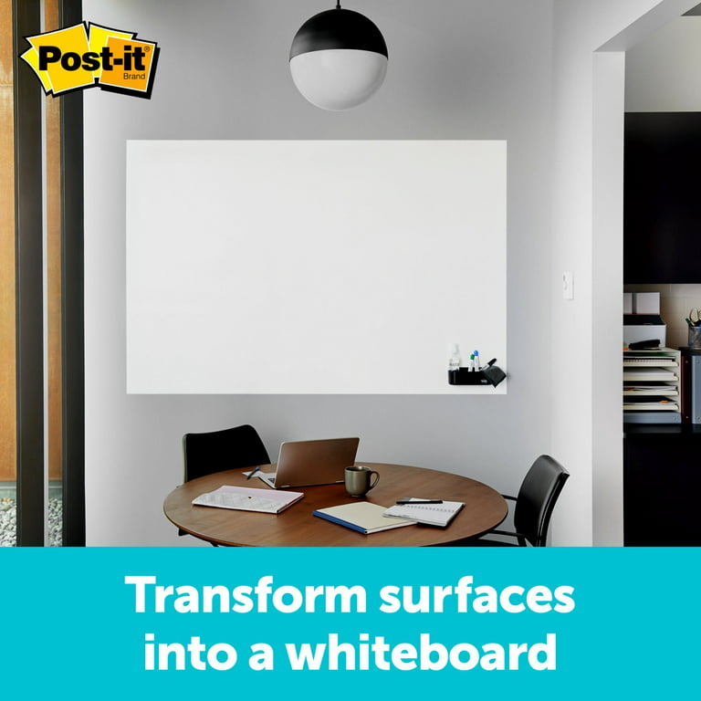 White Board Paper, 8x4 ft Dry Erase Whiteboard Paper w/ Adhesive Backing,  Removable Peel and Stick PET Surface, No Ghost for Kids Home and Office, 3  Markers, 4 Push Pin Magnets & Eraser