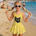 thumbnail image 3 of COEQINE Swim Dress for Girls, One Piece Swimsuit Scoop U-Neckline Wide Straps Swimwear Attached Skirt, Playful Bathing Suit for 10-11 Year Olds, Easy Care, Black Cat Lemon Slice, 3 of 8
