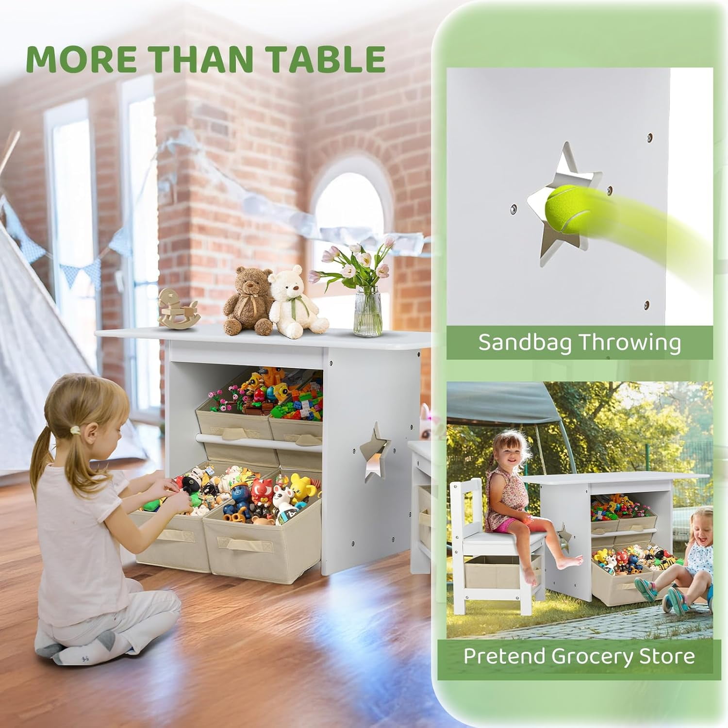 JOYMOR Kids Table and Chairs with Storage, 6 Drawers Toddlers Table and Chair Set- Ideal for 3-8 Years Old, Kids Activity Table for Art Crafts and Study, European Grade Wooden Table for Kids (White)