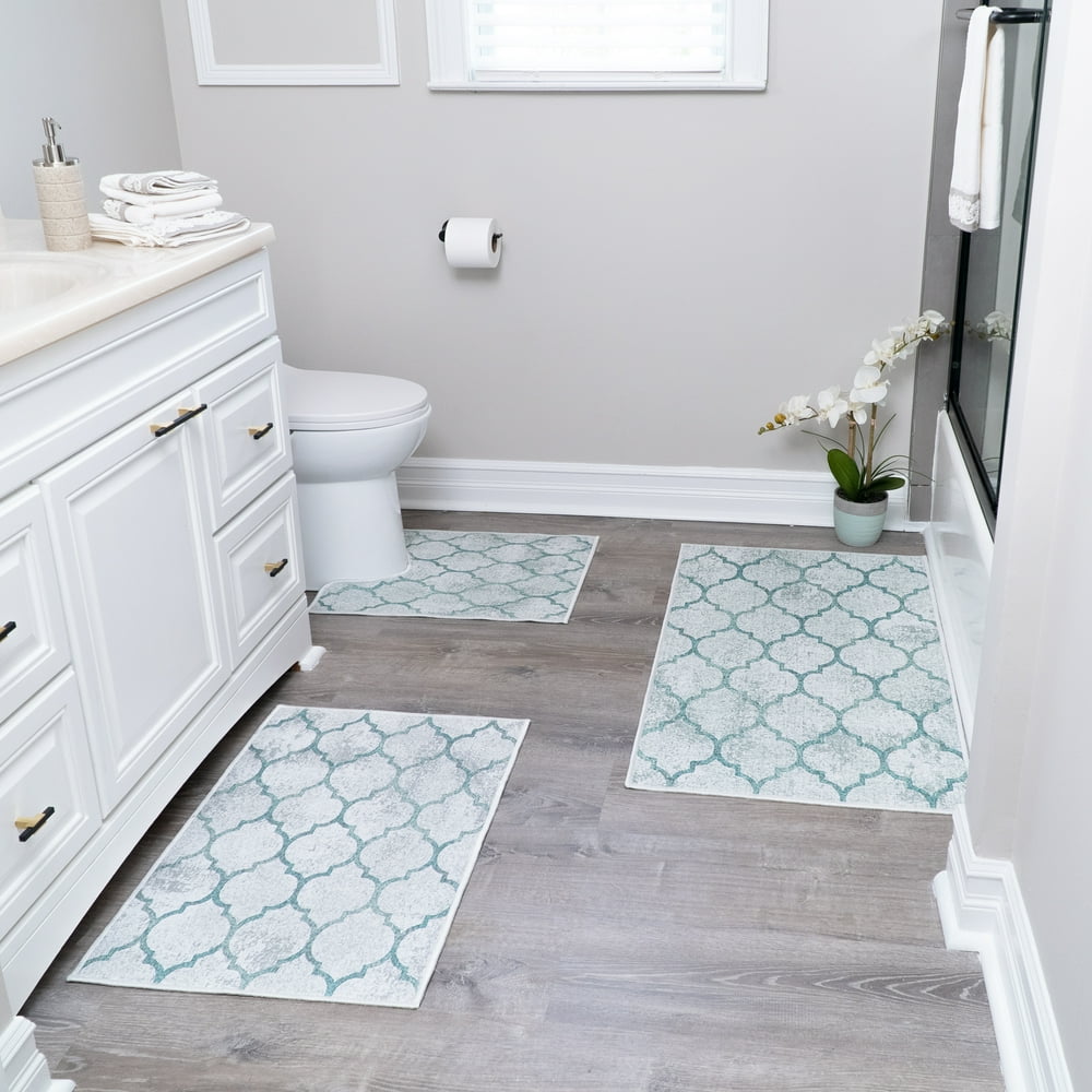SussexHome Geometric Design 3 Piece Bathroom Rugs Set NonSlip Ultra