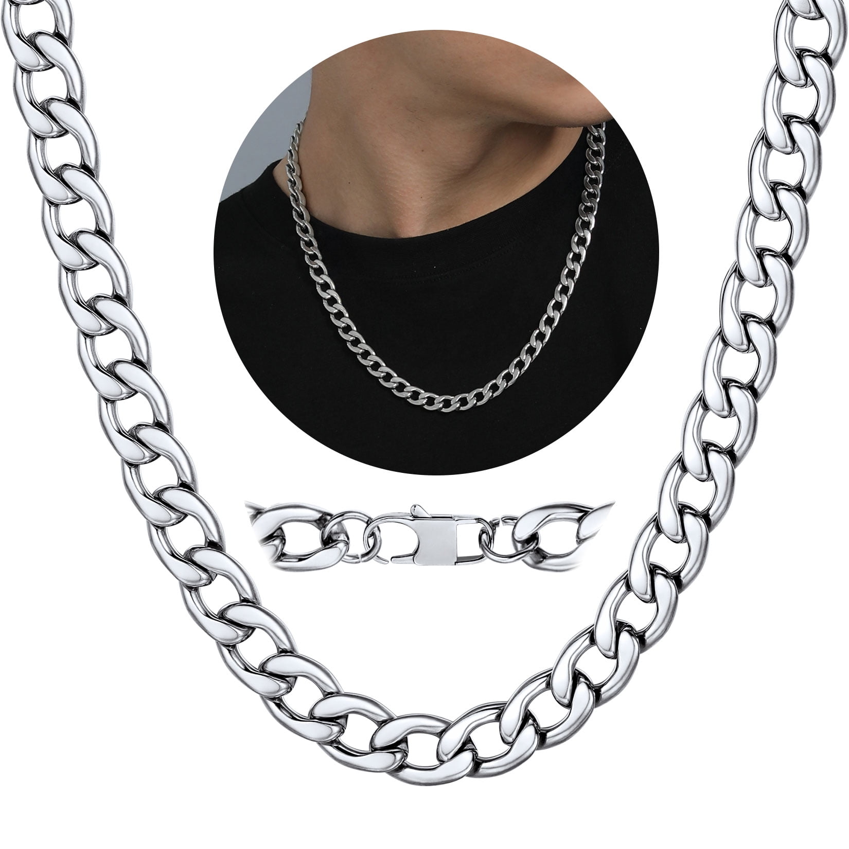 ChainsProMax 5mm 20inch Mens Chain Stainless Steel Necklace Curb Cuban Link Necklace Gift Fathers Day Jewelry Gift for Dad Son