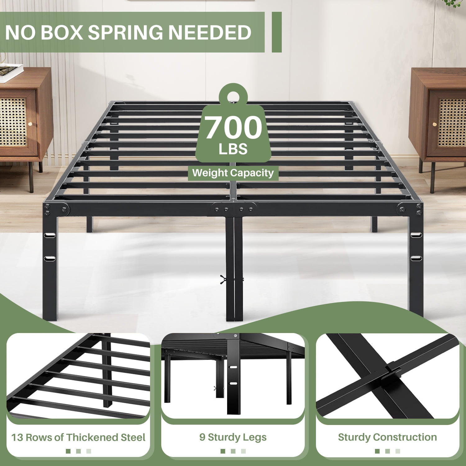Full Size Bed Frame, 14" Height Classic Metal Platform Bed Frame Foundation with Under Bed Storage/No Box Spring Needed/Heavy Duty Metal Slats Support/Black