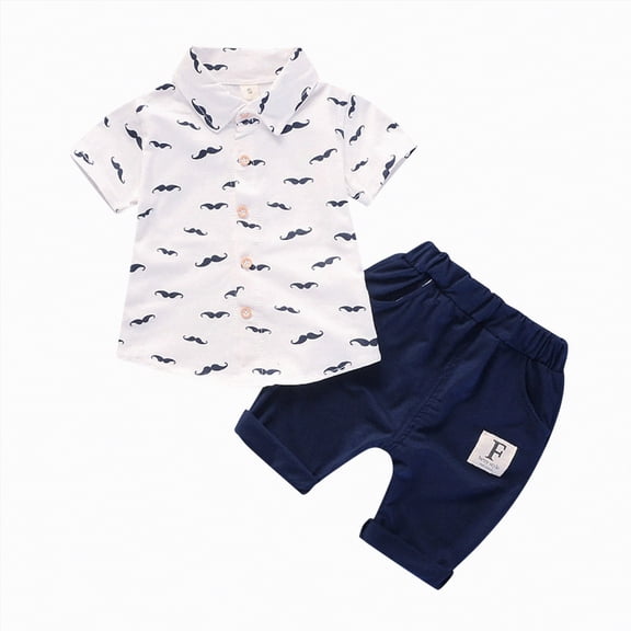 Toddler Boys Clothes Summer Sets Child Kids Cotton Button Print Short Sleeved Running Suit 6 12 18 24Months 2T 3T Children Clothing Set T-shirt Tops Shorts Outfits School Wear 2PCS