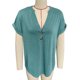 thumbnail image 1 of Top con botones y cuello en V para mujer, blusa holgada informal elegante de Color liso, camisa de manga corta para trabajo de oficina, verde oliva XL, 1 of 3