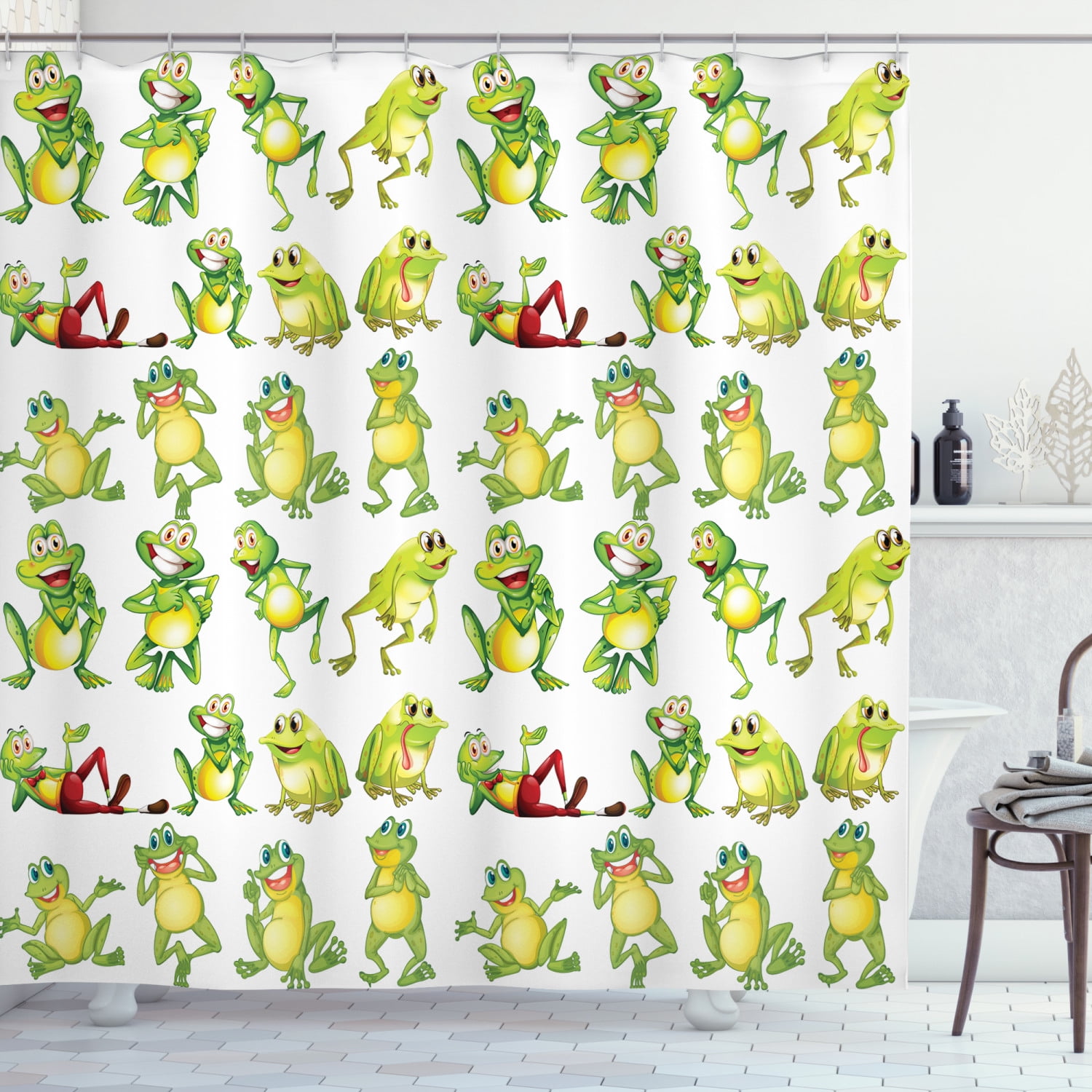 Funny cartoon frog Shower Curtain Bathroom Decor Fabric & 12hooks 71x71inches 