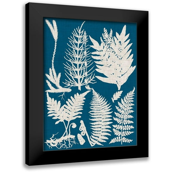 Vision Studio 12x14 Black Modern Framed Museum Art Print Titled - Linen and Blue Ferns II