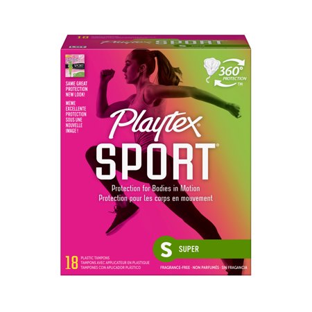 Playtex Sport Plastic Tampons, Unscented, Super, 18 Ct