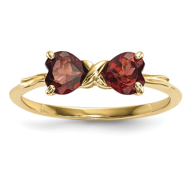 14k Yellow Gold Garnet Bow Ring Birthstone January
