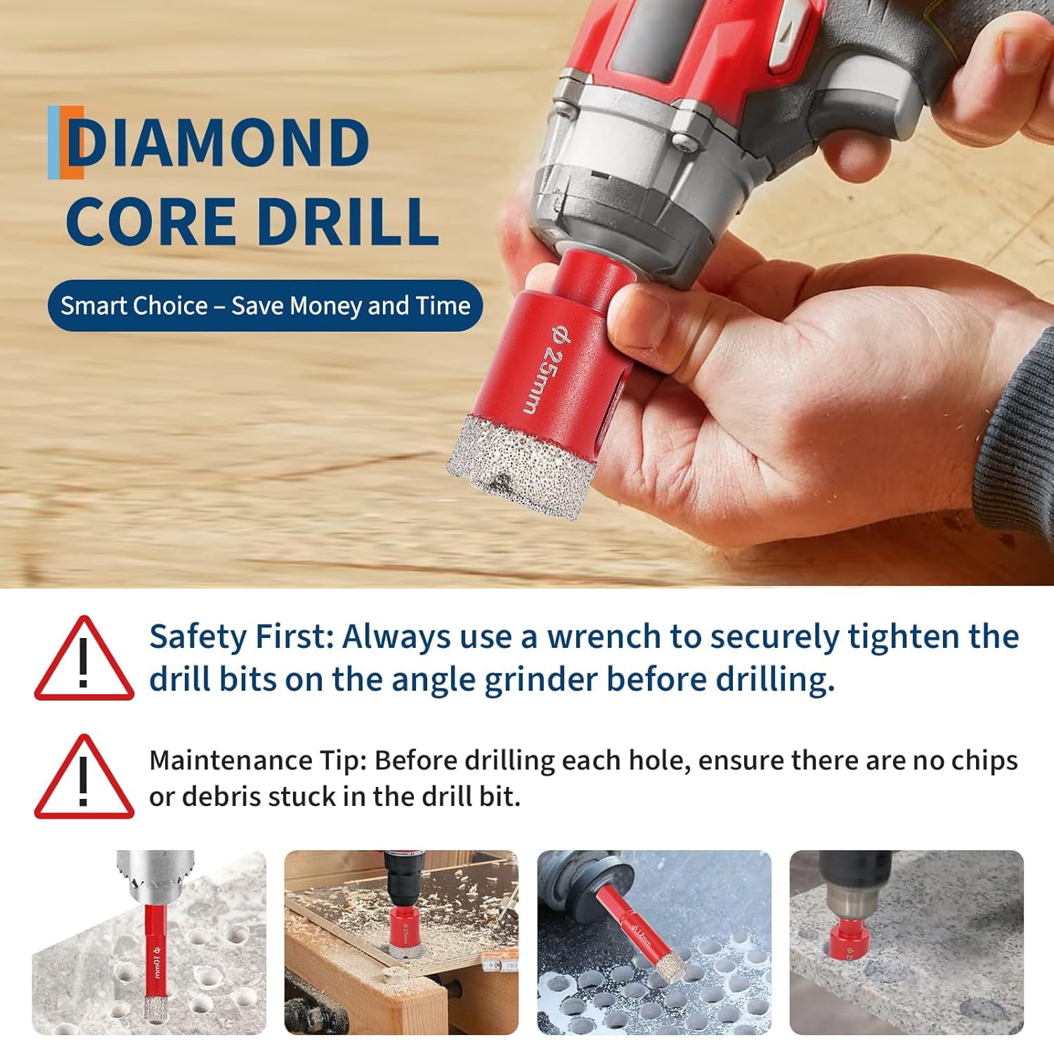 Diamond Tile Hole Saw Kit 10pcs Tile Hole Saw Kit 6/6/20/25/35/50/75/100MM for Tile Porcelain Ceramic Marble with Chamfer Drill Bit and Hexagonal Shank Adapter