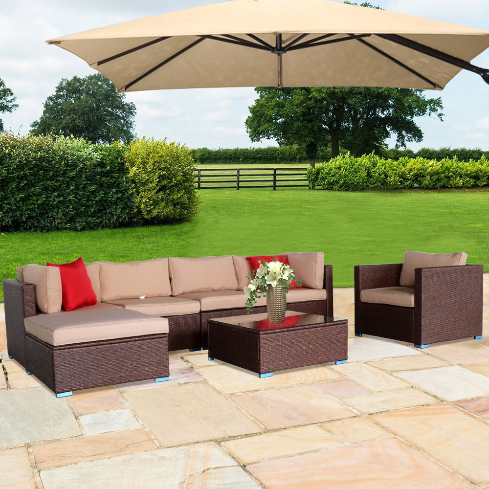 YOFE 7 Piece Wicker Patio Furniture, Outdoor Rattan Sectional Sofa Sets