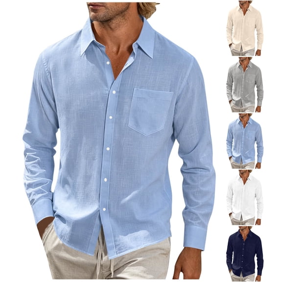 Thousandth Men Linen Long Sleeve Button Down Shirt Casual Plus Size Loose Fit Shirt Lightweight Tops Outdoor Work Shirts for Men