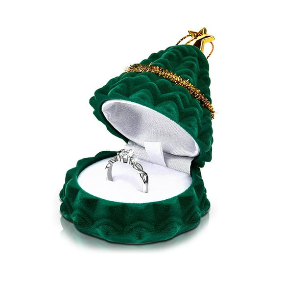 TINYSOME Jewelry Ring Box Engagement Wedding Box Keepsake Box Bridal Photo Ring Xmas Tree Shaped Display Holder Gift for Proposal