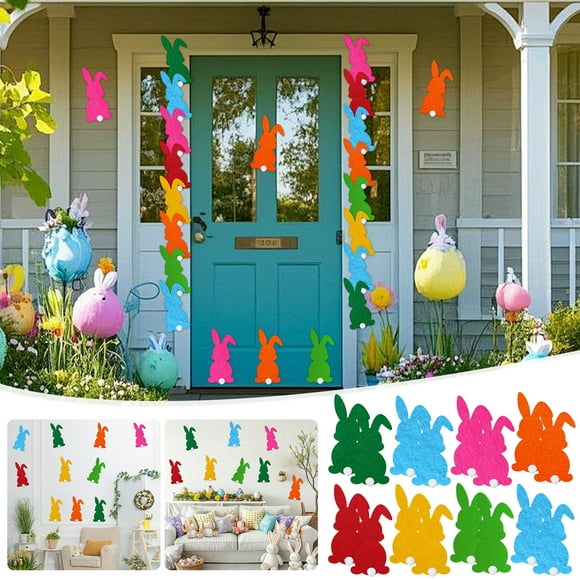 Fwttom Felt Rabbit Decorative Wall Stickers, 16-Piece Easter Felts Bunny Wall Decals Multi-Color Rabbits Stickers with Foam Adhesive Dots for Festive Holiday Decoration