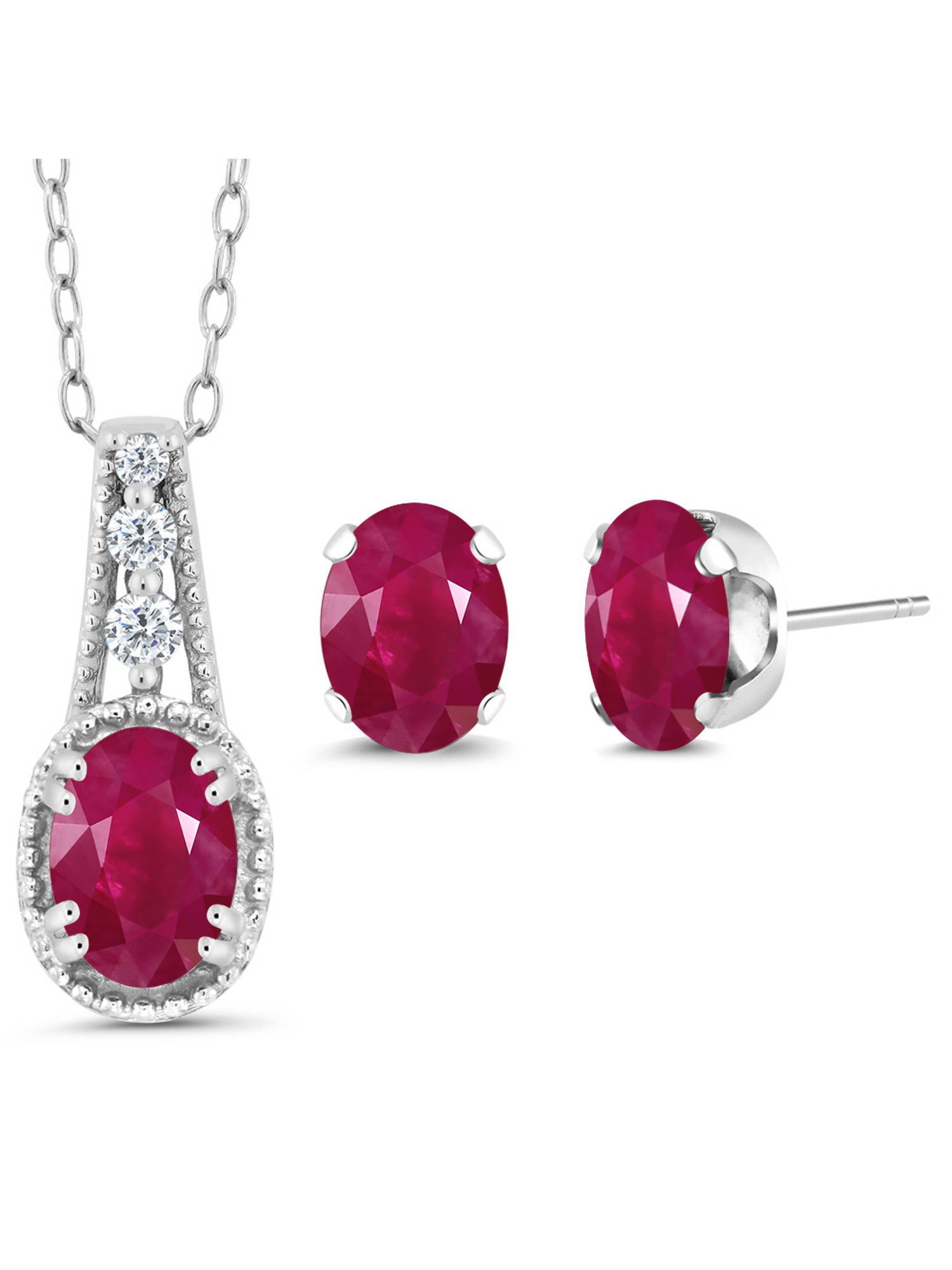 Gem Stone King - 1.88 Ct Oval Red Ruby 925 Sterling Silver Pendant ...