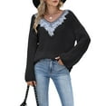 thumbnail image 3 of Women'S Lace Sequin Appliques Sweater Fall Winter V Neck Long Sleeve Sweaters Trendy Cozy Casual Sweaters Black L, 3 of 8