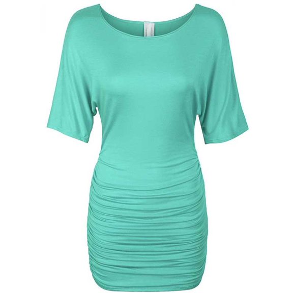 Kimono Sleeve Side Shirring Ruched Dress