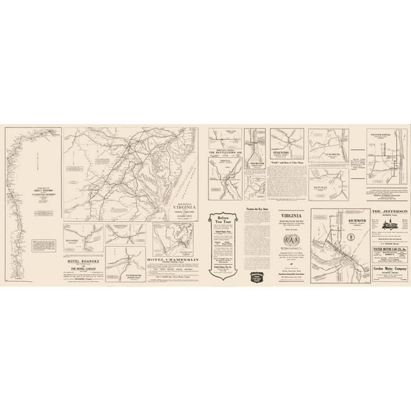 Historic State Map - Virginia - 1912 - 58.16 x 23 - Vintage Wall Art