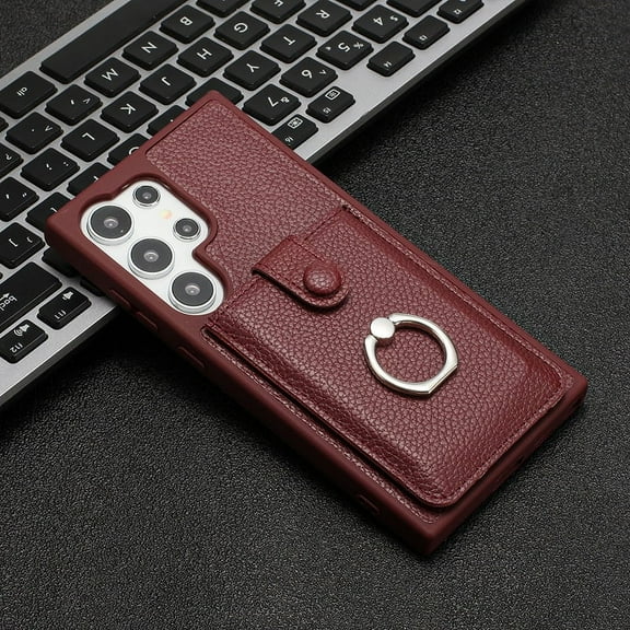 Leather cards slot phone case for Samsung S25 ultra S24 plus S23 fe S22 S21 A16 A55 A35 A25 A15 A54 A34 A53 metal ring holder cover