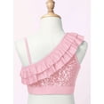 thumbnail image 4 of TiaoBug Kids Girls Asymmetrical Ruffled Sequin Performance Crop Tops Modern Jazz Hip Hop One Shoulder Dance Top Pink 8, 4 of 7