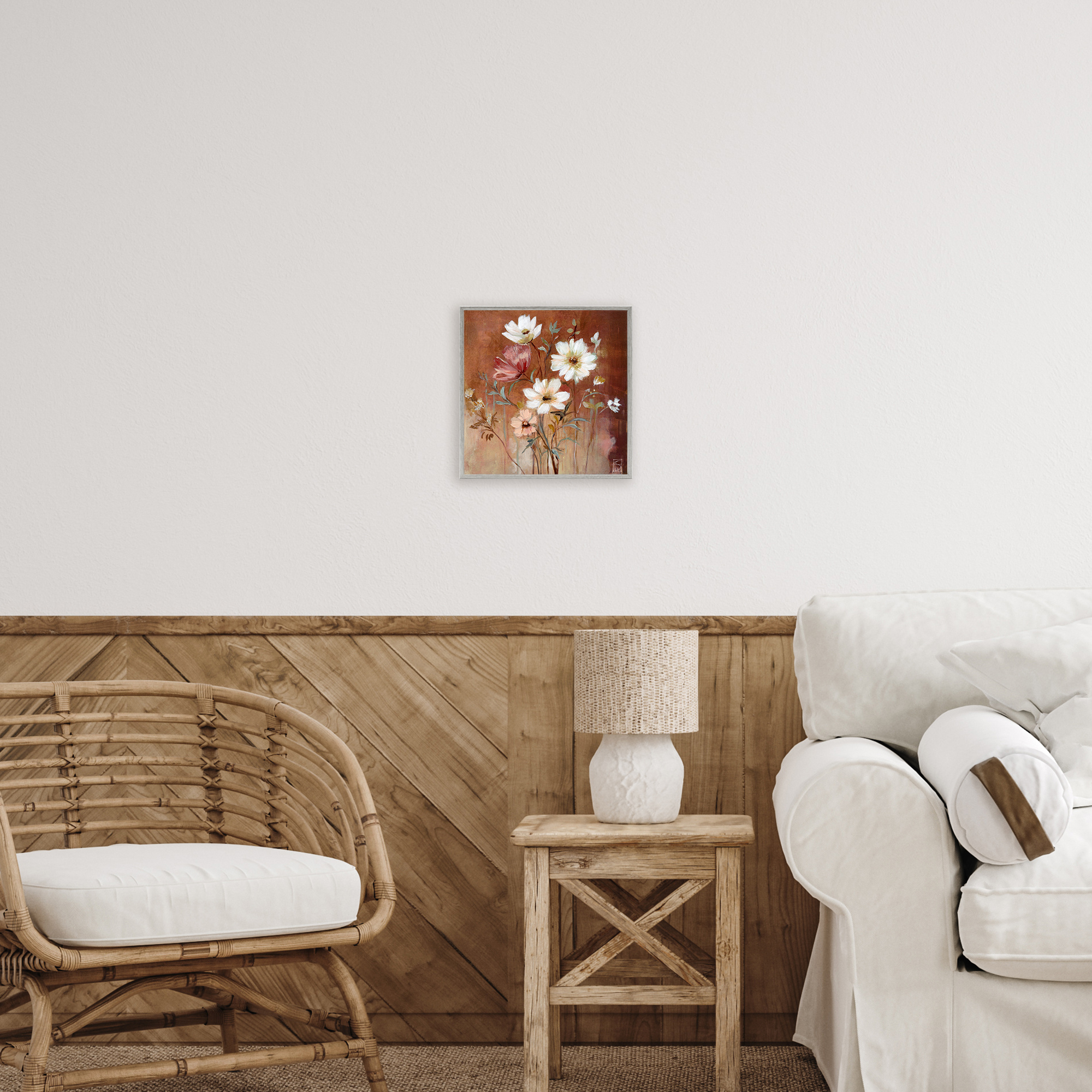 Mocha Flowers Collection Gray Framed Giclee Art, design by Sara Culpepper