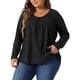 thumbnail image 4 of Agnes Orinda Blusas de Manga Larga con Cuello Redondo y Pliegues Frontales para Mujeres Talla Grande 3X Negro, 4 of 6