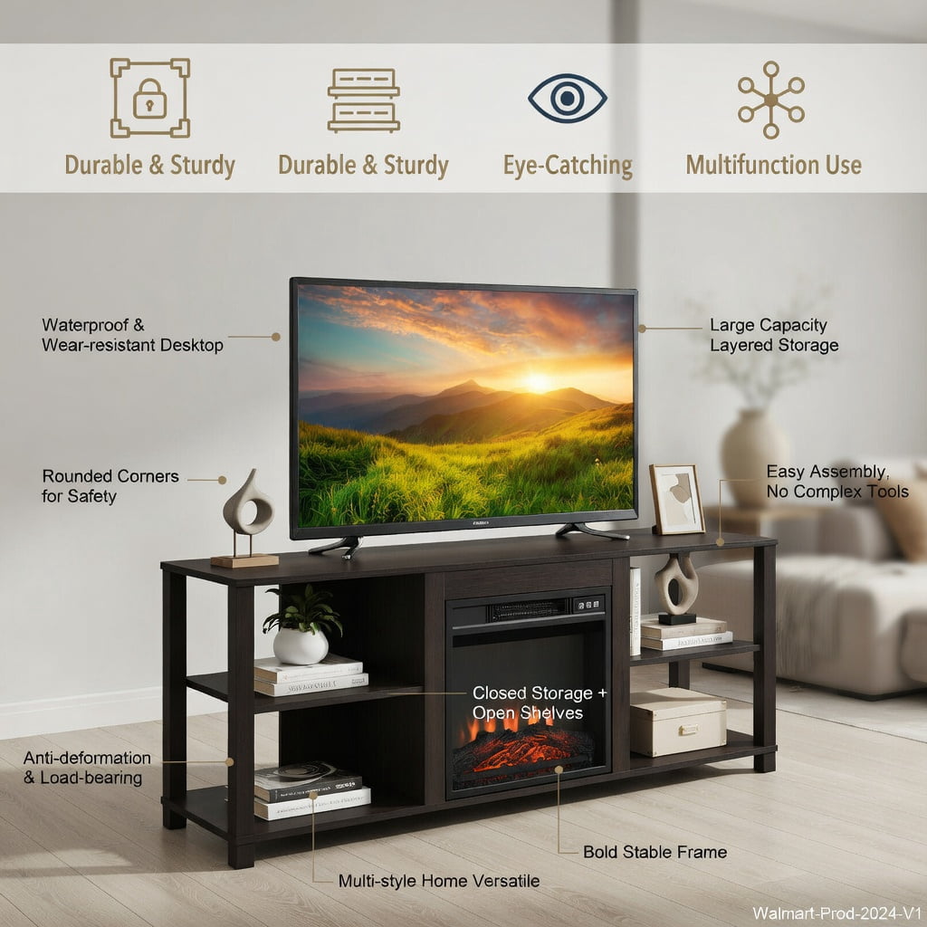 Topcobe 2-Tier TV Storage Cabinet Console with Adjustable Shelves, TV Furniture for Living Room