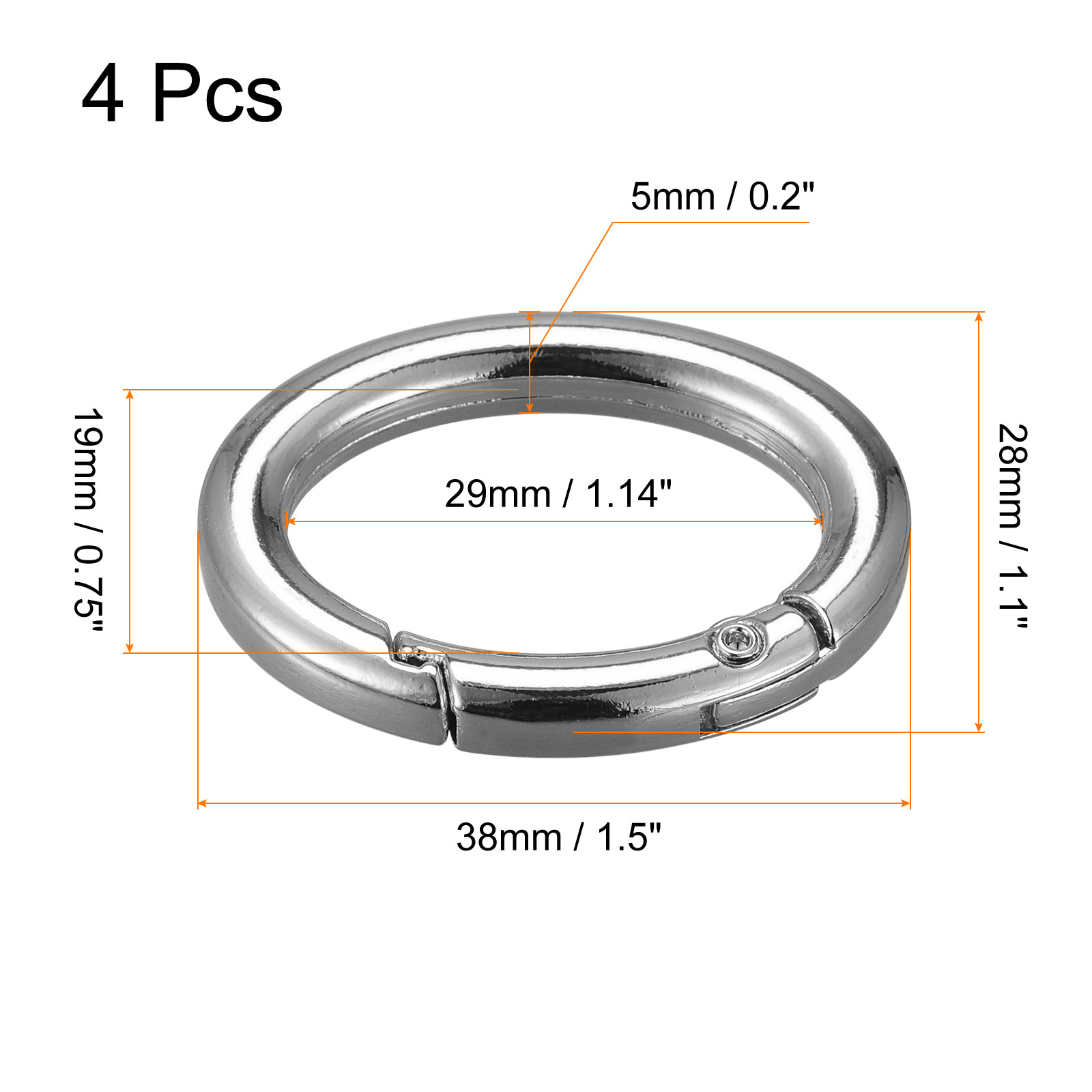 Uxcell Spring Oval Ring – 4-Pack Silver-Tone Snap Clips, Zinc Alloy Keychain Buckle, 38x28mm, For Bags, Purses, Keychains & Crafts