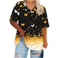 thumbnail image 4 of Women's Plus Size V-Neck T-Shirt Vintage Print Short Sleeve Shirts for Women Loose Summer Beach Vacation Graphic Basic Tee Casual Tops, 4 of 5