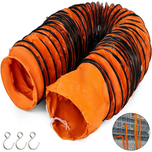 Manguera de conducto de 25 pies, manguera flexible de PVC con gancho en S y soporte de acero para soplador de utilidad de 8 pulgadas VEVOR en fábricas, sótanos, granjas, productos químicos, túneles, fabricación de automóviles, etc.