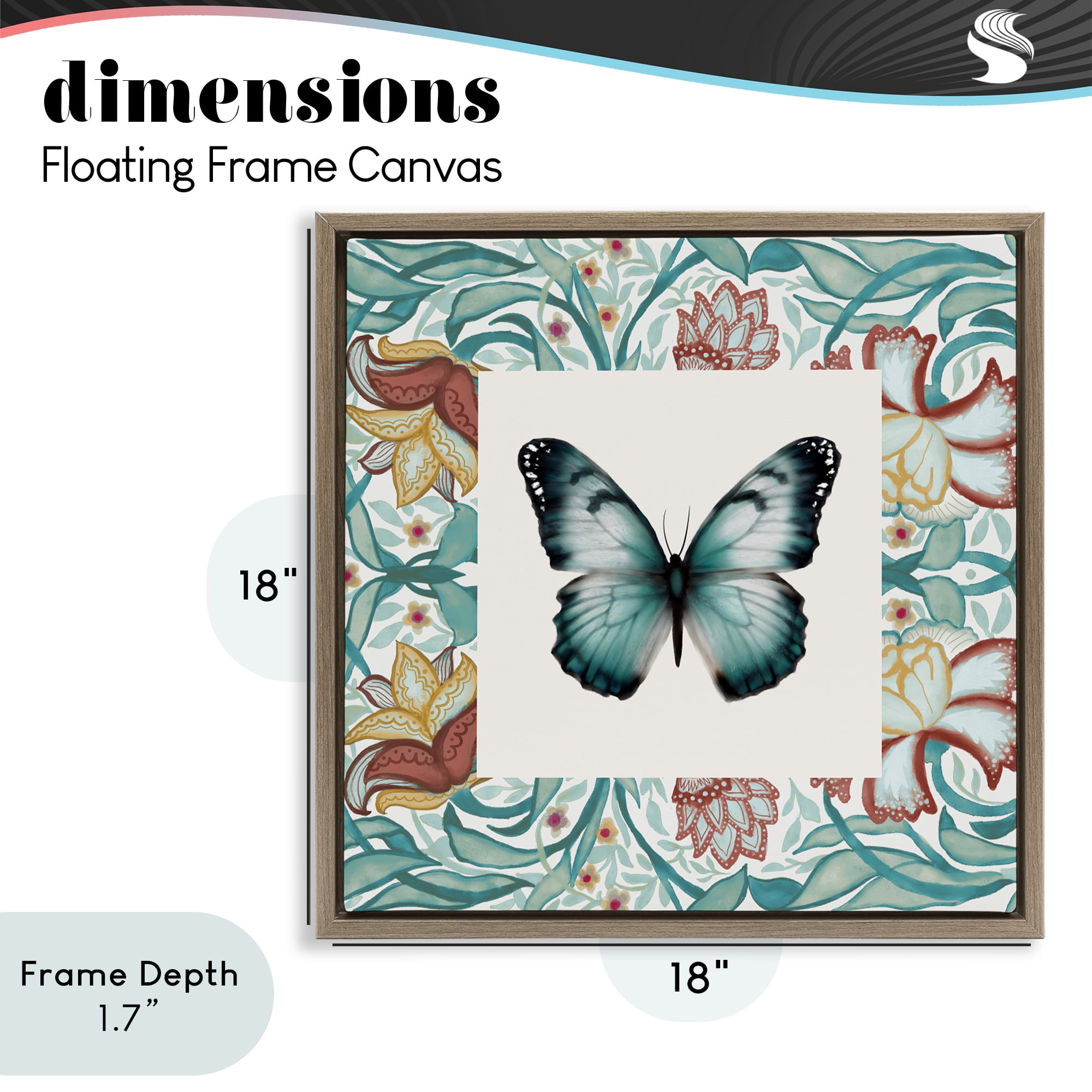 Stupell Industries Blue Toned Baroque Butterfly Brown Framed Floater Canvas Wall Art, design by Elizabeth Medley