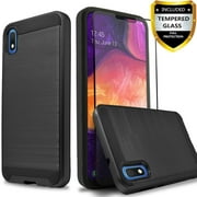 Samsung Galaxy A01 Case, 2-Piece Style Hybrid Shockproof Hard Case Cover with [Tempered Glass Screen Protector] Hybird Shockproof-Black