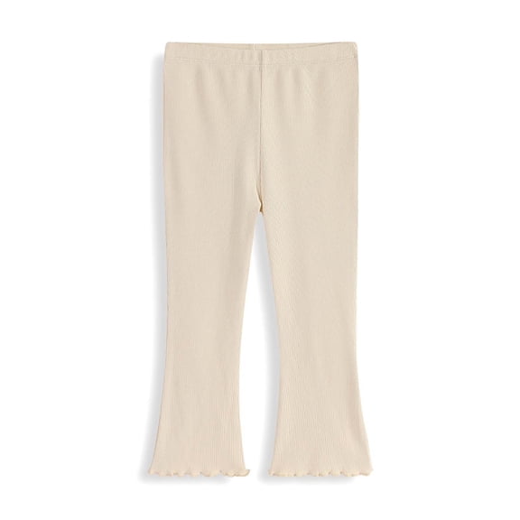 ZACPNCV Girls Flare Leggings Solid Color High Waist Bell Bottom Yoga Pants Elastic Waist Stretchy Slim Bootcut Pants for 2-8 Years 4-5Years Beige