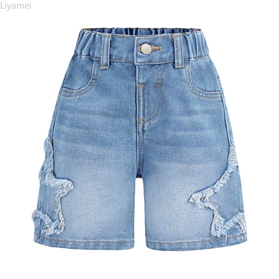 Liyamei Girls Denim Shorts with Stretch Fit for Summer Play Size 8-12,Blue