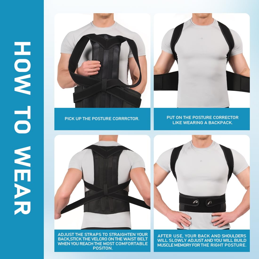 GKTG Posture Corrector for Women and Men, Adjustable Posture Back Brace for Upper and Lower Back Pain Relief