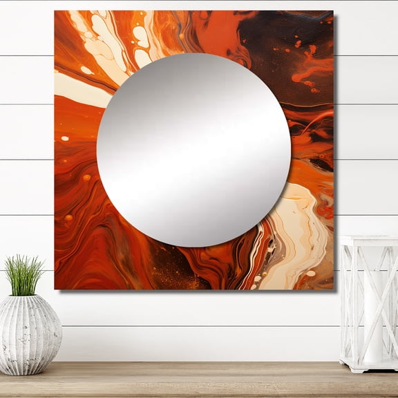 Designart "Lava Inspiration Fiery Glow IV" Abstract Liquid ink Square Mirror For Wall Decor - Large Orange Square Printed Wall Mirror Art - Square Modern Mirror - Wall Mounted Square Mirror